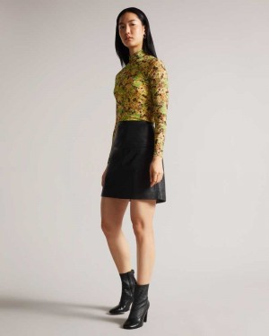 Black Ted Baker Valiat A-Line Leather Mini Skirt | ZA0001069