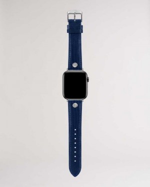 Blue Ted Baker Alca Blue Leather Apple Watch Strap | ZA0002103