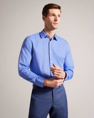 Blue Ted Baker Herils Herringbone Long Sleeve Cotton Shirt | ZA0000955