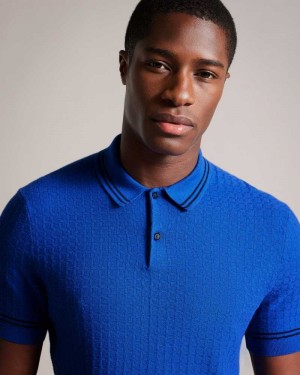 Blue Ted Baker Maytain Short Sleeve Textured Polo Shirt | ZA0000913