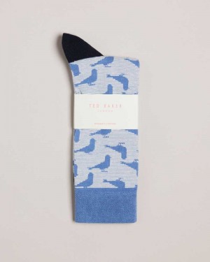 Blue Ted Baker Pidgsok Pigeon Print Socks | ZA0002075