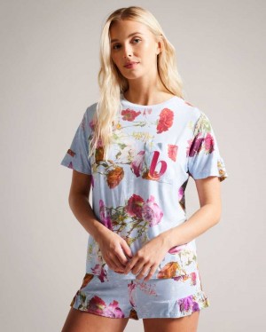 Blue Ted Baker Sophe Floral T-Shirt And Shorts Pyjama Set | ZA0000828