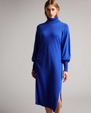 Bright Blue Ted Baker Aavvaa Knitted Dress With Ruched Side Detail | ZA0000231