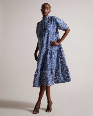 Bright Blue Ted Baker Camriyn Oversized Shirt Dress with Puff Sleeve | ZA0000182