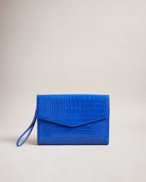 Bright Blue Ted Baker Crocey Croc Detail Debossed Envelope Pouch | ZA0000300