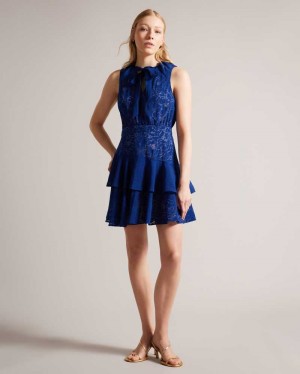 Bright Blue Ted Baker Timmia Asymmetric Tiered Mini Dress | ZA0000229