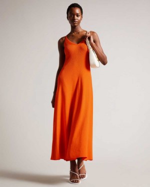 Bright Orange Ted Baker Marrlyy Rib Knit Maxi Dress | ZA0000190