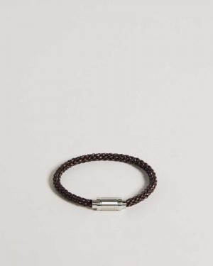 Brown Chocolate Ted Baker Duran Leather Woven Bracelet | ZA0002091