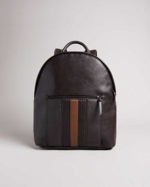 Brown Chocolate Ted Baker Esentle Striped PU Backpack | ZA0000276