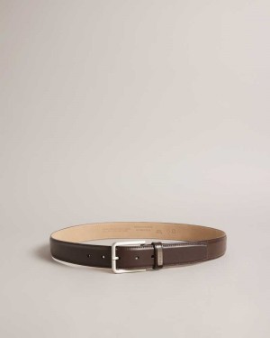 Brown Chocolate Ted Baker Wizerd Leather Belt With Branded Keeper | ZA0001785