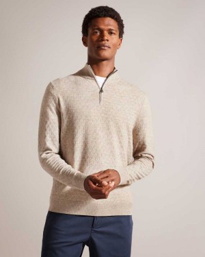 Brown Tan Ted Baker Kurnle Long Sleeve T Knit Funnel Neck Jumper | ZA0000682