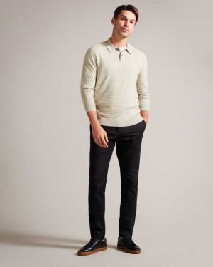 Brown Tan Ted Baker Morar Long Sleeve Knitted Polo Shirt | ZA0000922