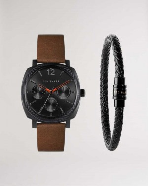 Brown Ted Baker Butch Watch And Bracelet Gift Set | ZA0002086