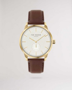 Brown Ted Baker Mynet Retro Smooth Leather Strap Watch | ZA0002099