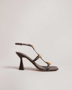 Brown Ted Baker Tayalin Textured Coin Heeled Sandals | ZA0001674