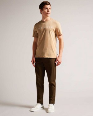 Camel Ted Baker Broni Short Sleeve Branded T-Shirt | ZA0001278