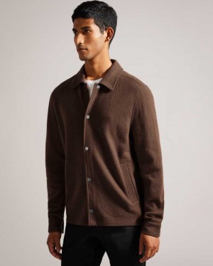 Camel Ted Baker Eason Long Sleeve Button Through Wool Jacket | ZA0000643