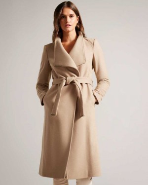 Camel Ted Baker Rose Wool Wrap Coat | ZA0000563