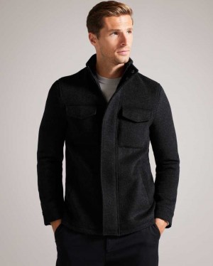 Charcoal Ted Baker Knowl Wool Funnel Neck Field Jacket | ZA0000632