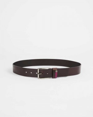 Chocolate Ted Baker Keepsak Contrast Detail Leather Belt | ZA0001787