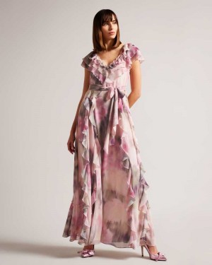 Coral Ted Baker Karenie Frilled Floral Maxi Dress | ZA0000125