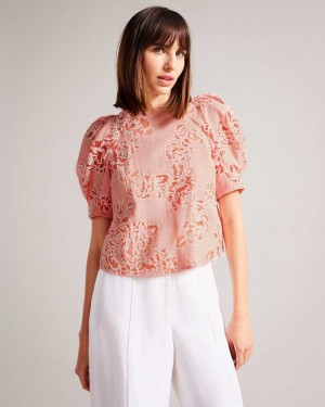 Coral Ted Baker Meliiha Puff Sleeve Boxy Top | ZA0001311