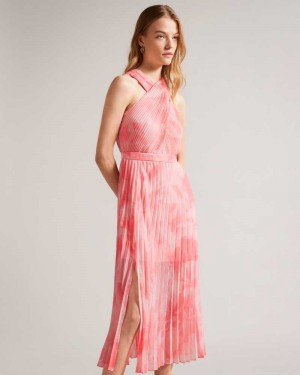 Coral Ted Baker Mirelia Cross Front Pleated Midi Dress | ZA0000151