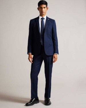 Dark Blue Ted Baker Andesst Pure Wool Slim Fit Suit Trousers | ZA0001126