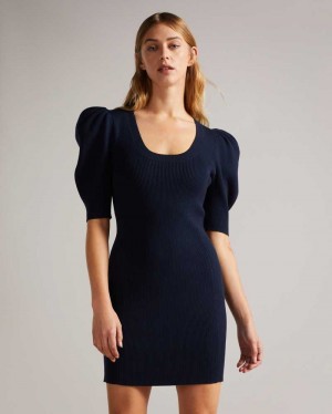 Dark Blue Ted Baker Dollra Scoop Neck Bodycon Dress | ZA0000260