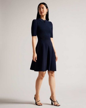 Dark Blue Ted Baker Hillder Delicate Pointelle Knit Dress | ZA0000179