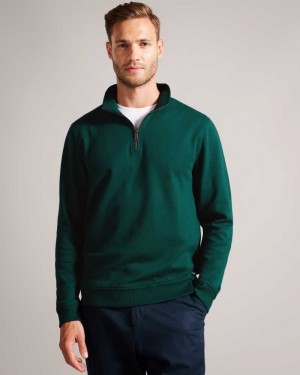 Dark Green Ted Baker Antram Half Zip Funnel Neck Pullover | ZA0001367