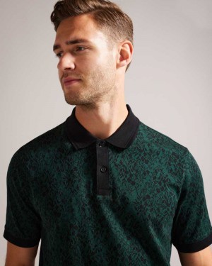 Dark Green Ted Baker Ealis Short Sleeve Jacquard Polo Shirt | ZA0000876