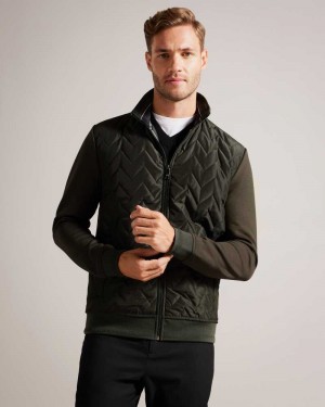 Dark Green Ted Baker Hamste Long Sleeve Quilted Front Jacket | ZA0000633