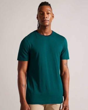 Dark Green Ted Baker Helpa Short Sleeve T-Shirt | ZA0001253