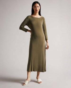 Dark Green Ted Baker Neivaeh Twist Back Jersey Dress | ZA0000174