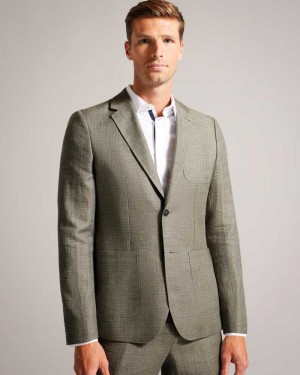 Dark Green Ted Baker Taylorj Slim Fit Linen And Wool Suit Jacket | ZA0000600