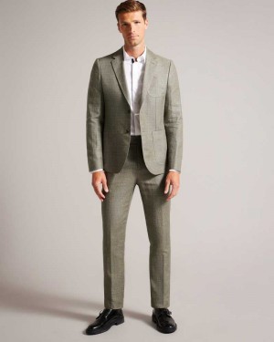 Dark Green Ted Baker Taylort Slim Fit Linen And Wool Trousers | ZA0001140