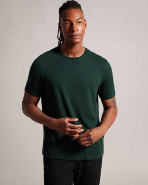 Dark Green Ted Baker Tywinn Short Sleeve Regular Fit Plain T-shirt | ZA0001240