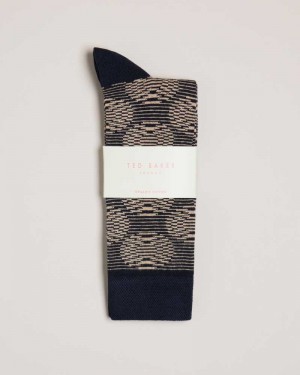 Dark Navy Ted Baker Circsok Circular Geometric Socks | ZA0002051