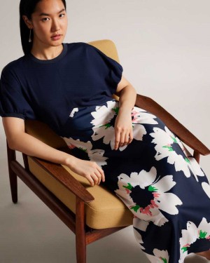 Dark Navy Ted Baker Daysiah Ponte Top Dress With Midi Skirt | ZA0000246