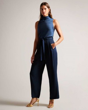 Dark Navy Ted Baker Jemmiah Wide Leg Trousers | ZA0001468