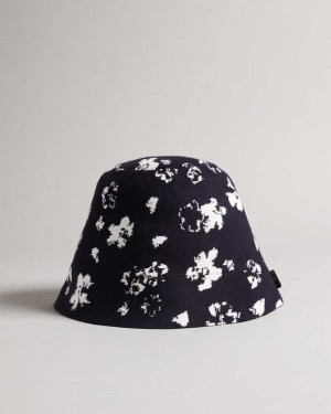 Dark Navy Ted Baker Ourne All-over flower Knitted Bucket Hat | ZA0001849