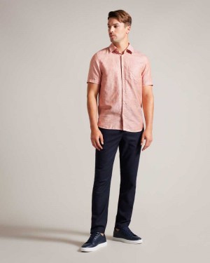 Dark Orange Ted Baker Kingfrd Short Sleeve Linen Shirt | ZA0000964