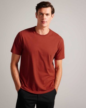 Dark Orange Ted Baker Tywinn Short Sleeve Regular Fit Plain T-shirt | ZA0001252