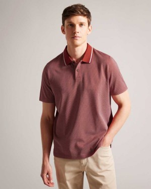 Dark Red Ted Baker Arts Mini Jacquard Stitch Polo Shirt | ZA0000925