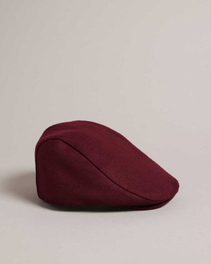 Dark Red Ted Baker Jamessa Wool Blend Flat Cap | ZA0001859