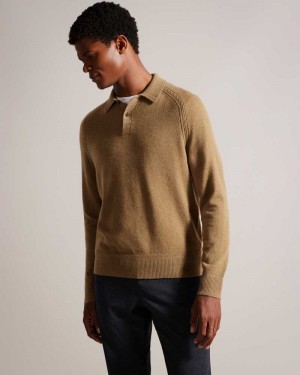 Dark Tan Ted Baker Karolt Cashmere Polo Neck Jumper | ZA0000696