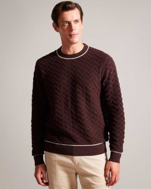 Deep Purple Ted Baker Sepal Long Sleeve Chevron Knit Jumper | ZA0000782