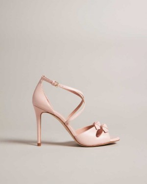 Dusky Pink Ted Baker Bicci Leather Bow Heeled Sandals | ZA0001660