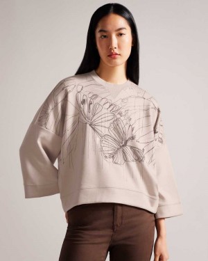 Dusky Pink Ted Baker Carmile Wide Sleeve Butterfly Sweatshirt | ZA0001341